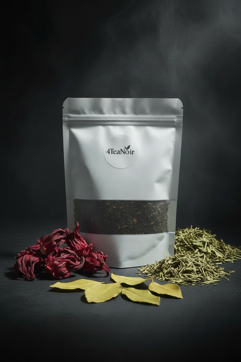Verde Rouge thee blend met hibiscusbloem, groene thee en citroenblad van 4TeaNoir.