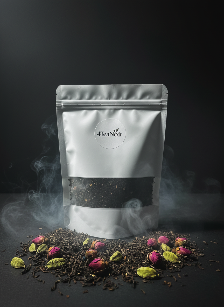 Mysterieuze 4TeaNoir met Earl Grey, kardemom en rozenknopjes