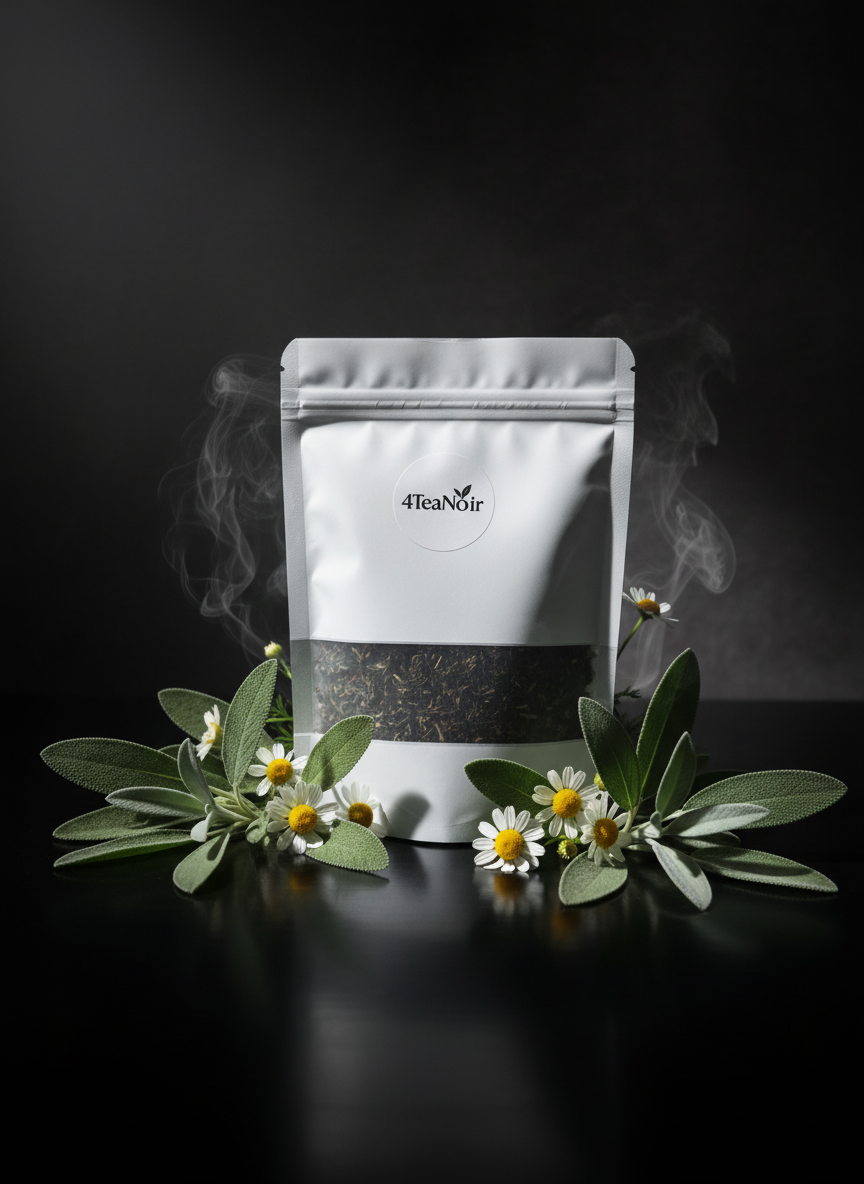 Mysterieuze 4TeaNoir met salie en kleine kamille bloemen